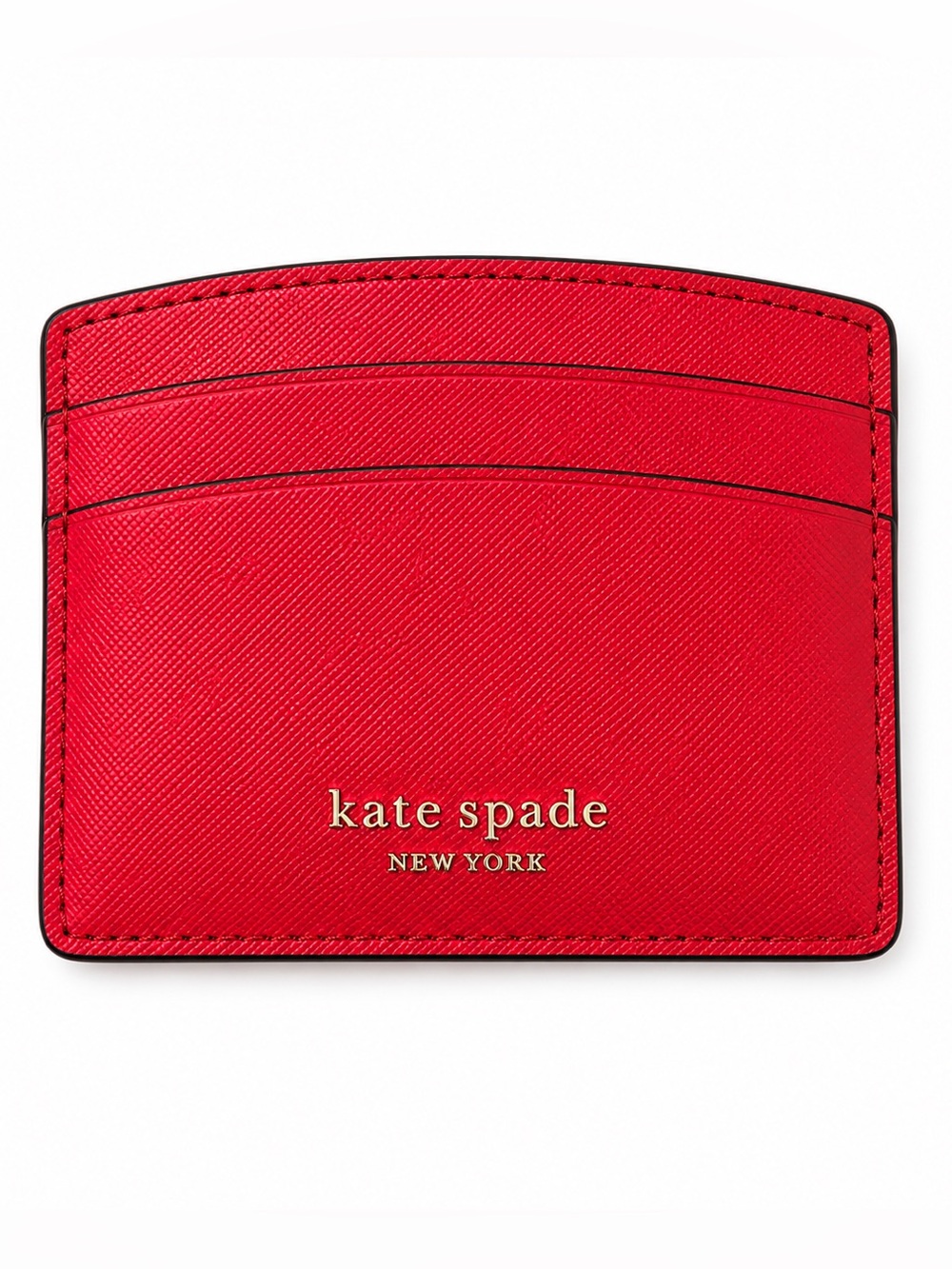 Kate Spade Red Saffiano Leather Card Case with Gold Logo